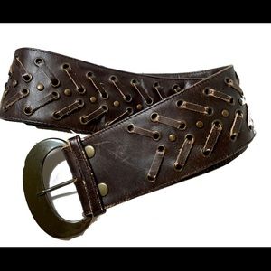 Boho wide brown leather belt